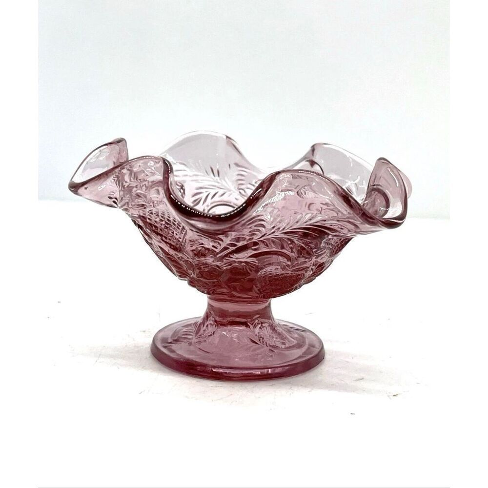 Vintage Fenton strawberry pattern compote dish.